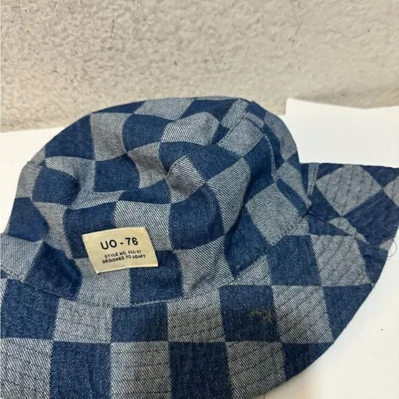 URBAN OUTFITTERS UO Checkered Bucket Hat Cotton UO-76 Label Blue Check Y2K - Picture 8 of 8